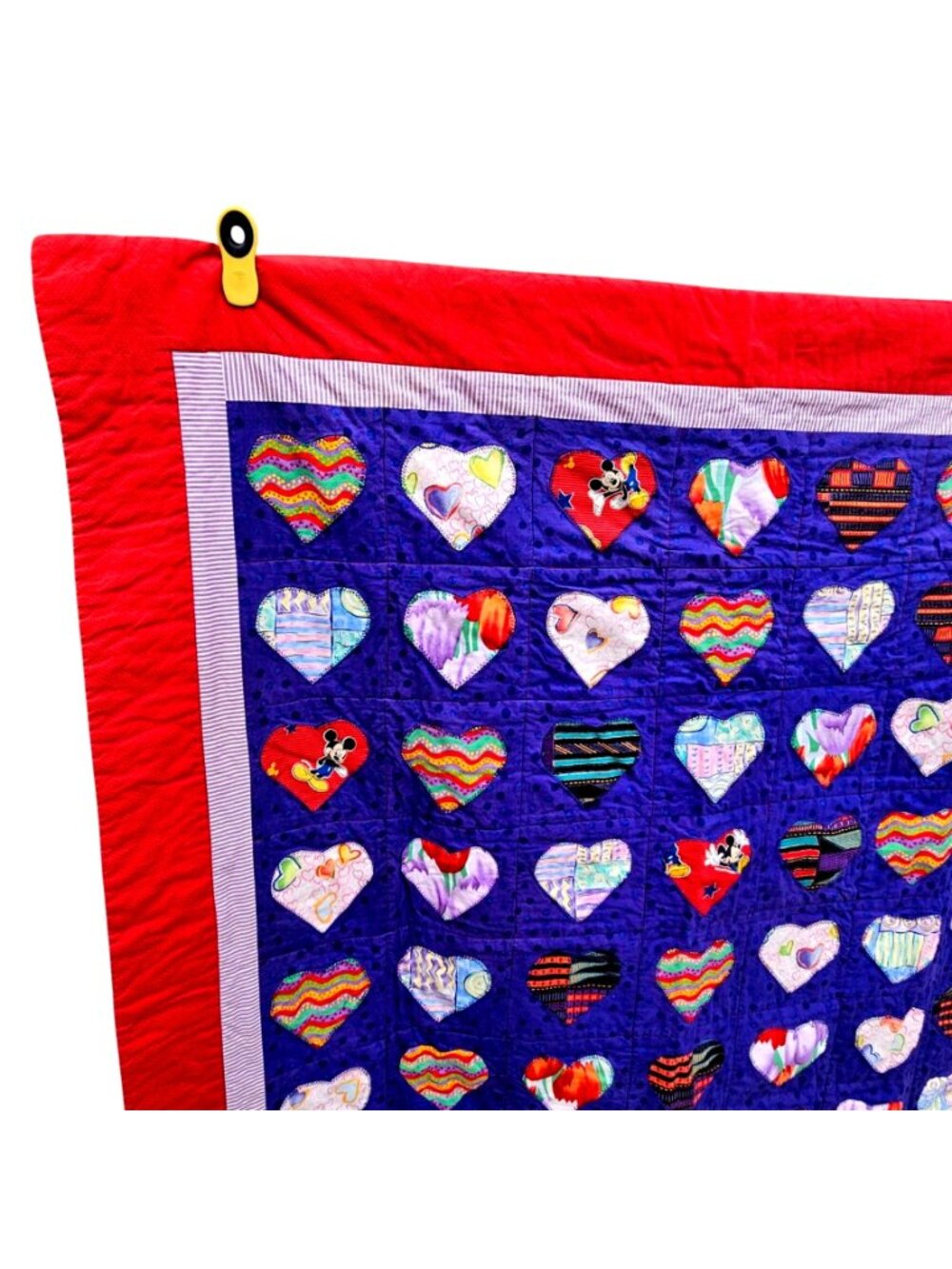 Heart Quilt Handmade Red Purple Cotton Applique 54x50 - Picture 9 of 15